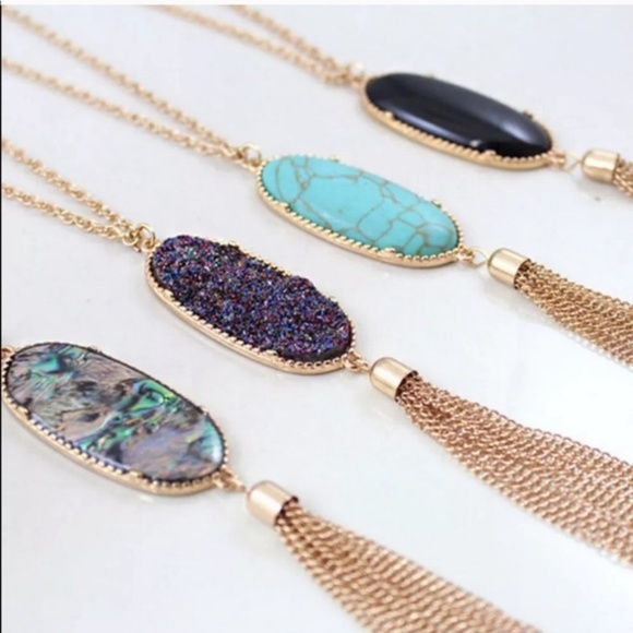 Abalone & Gold Boho Bohemian Tassel Layer Necklace - Picture 5 of 5